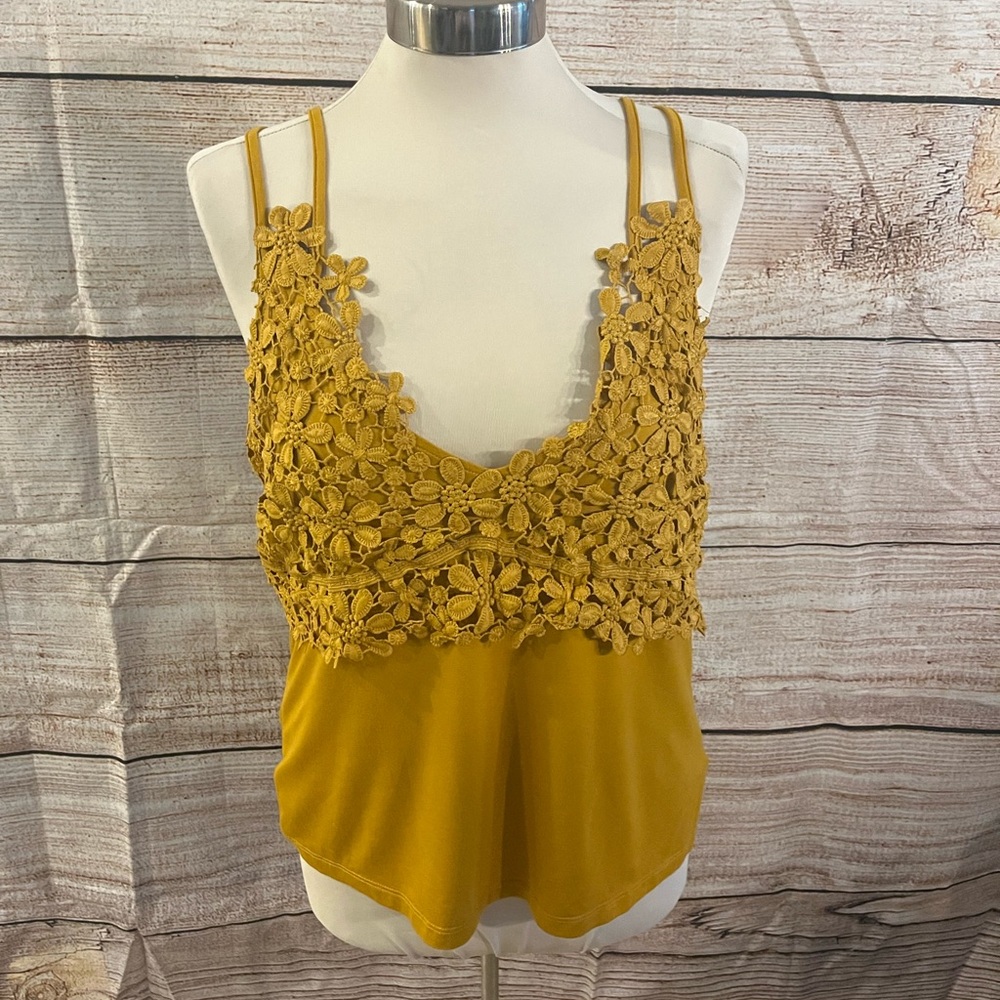 Impressions Mustard Floral Lace Camisole
